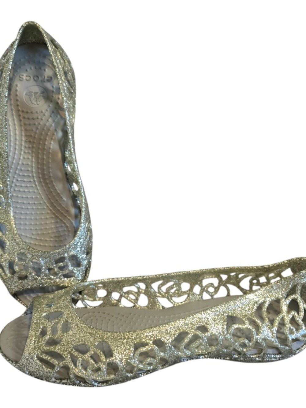 Crocs Isabella Jelly Flats Shoes Silver Glitter Junior Girl's Size J2